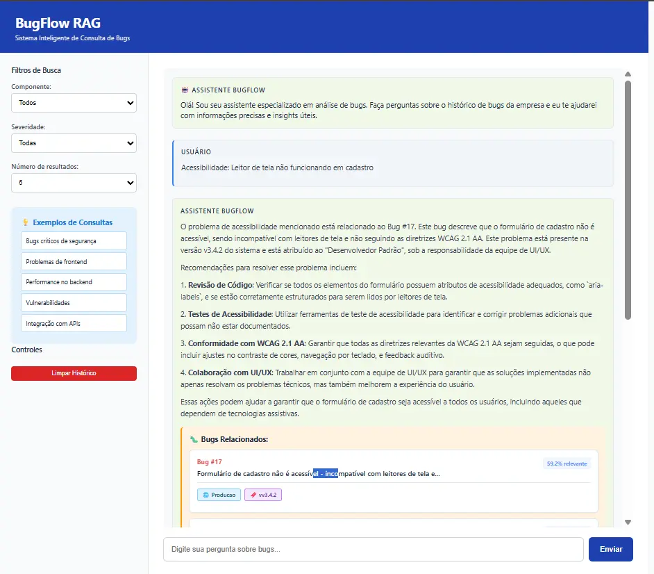 Interface de chat do BugFlow Multi Agents