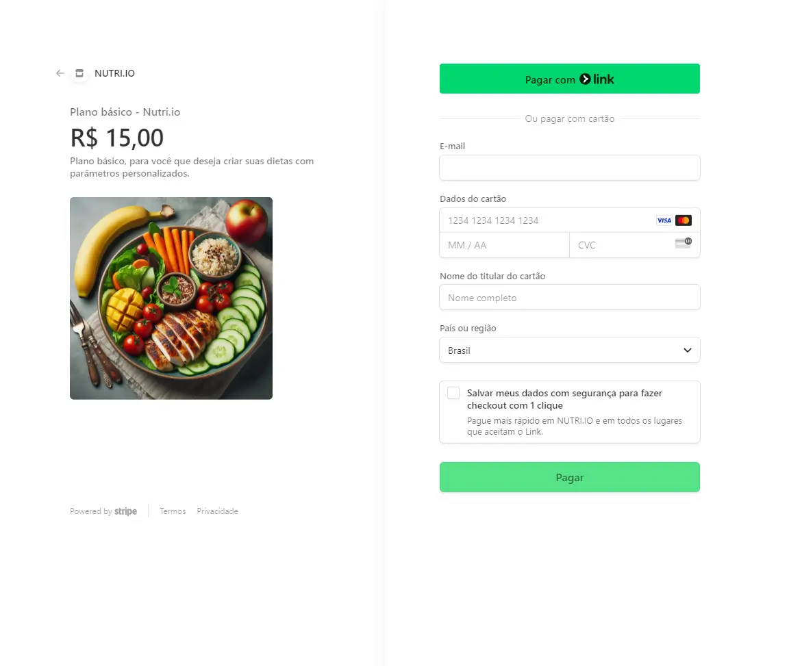 Gateway de pagamento do site Nutri.io